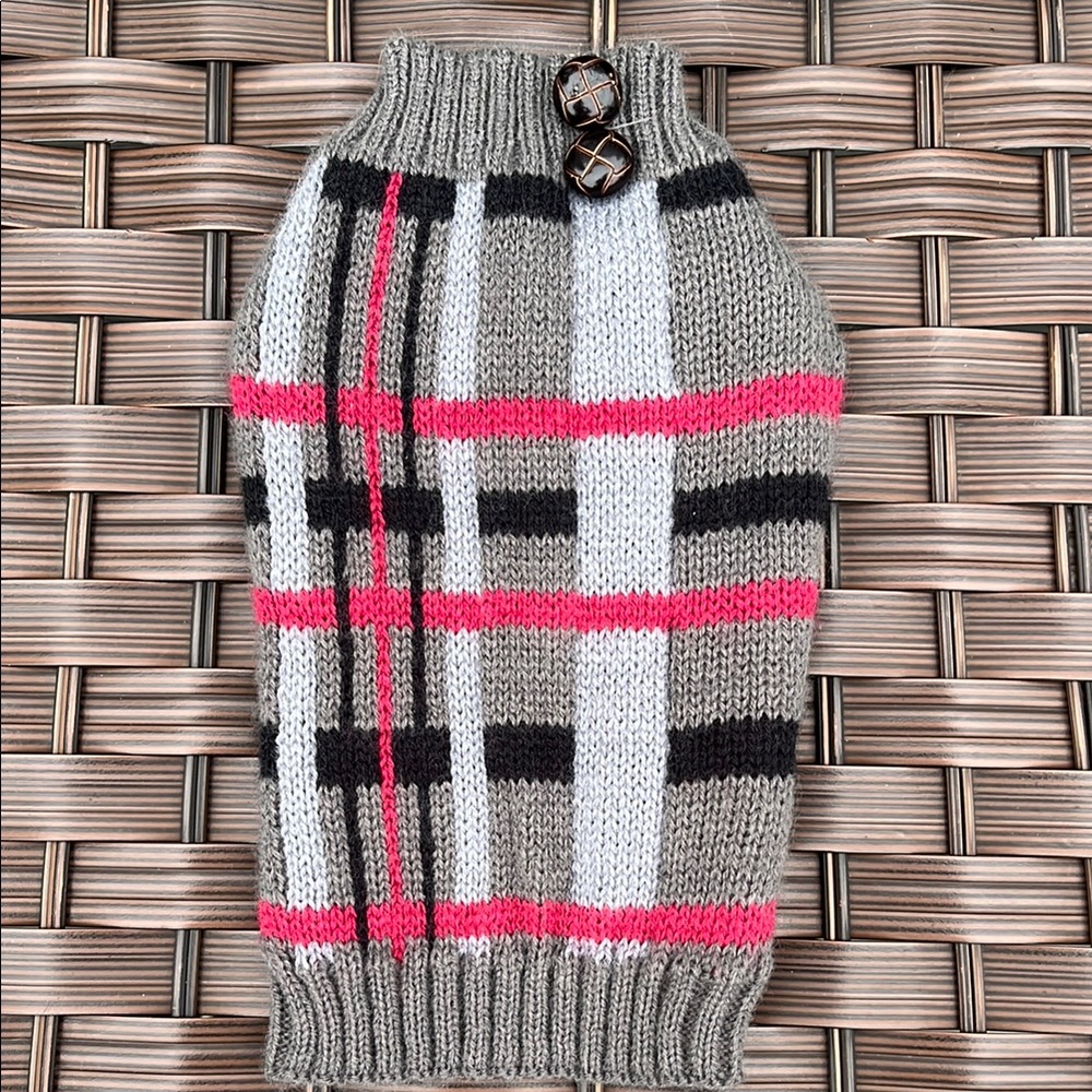 Plaid Dog Sweater with Button Accents